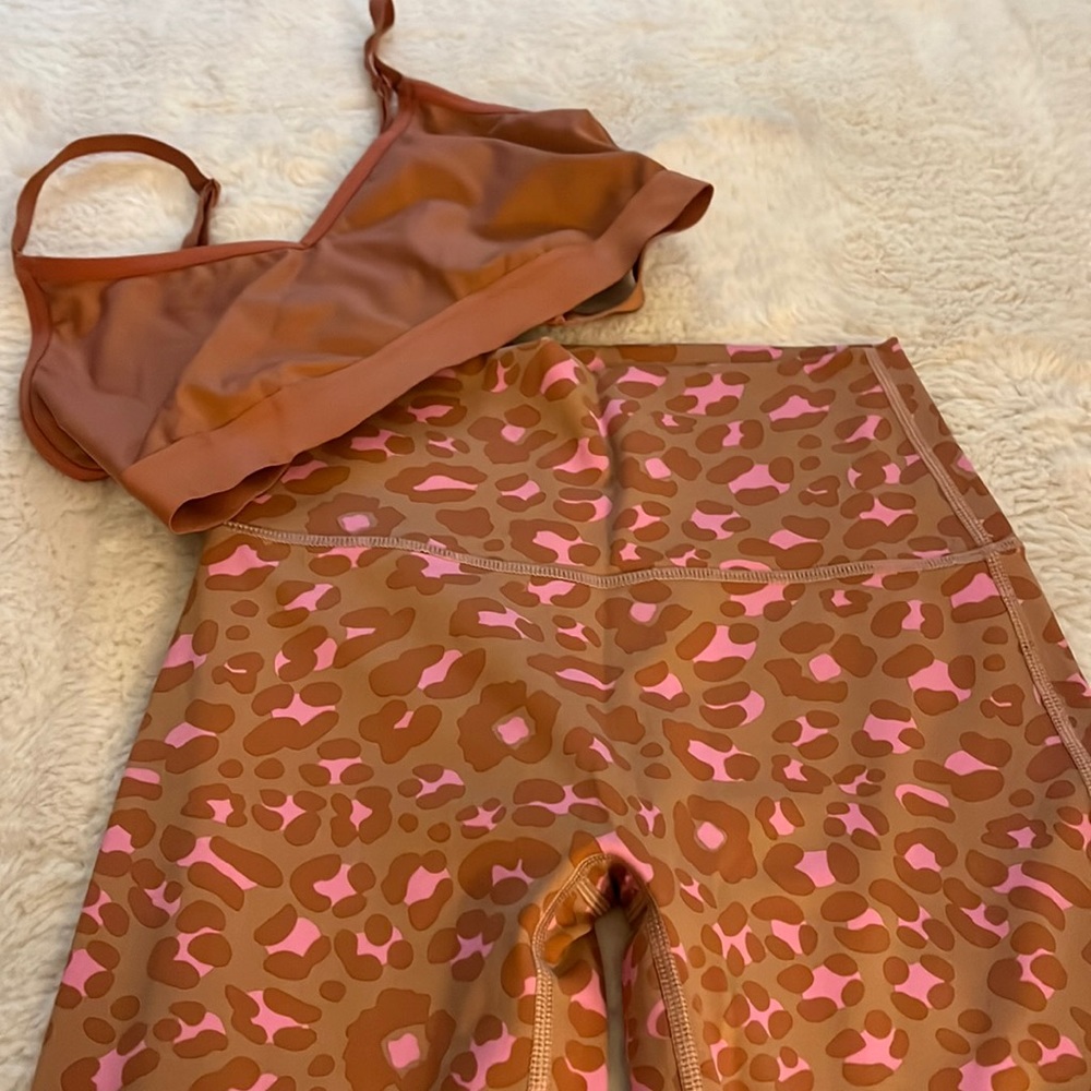 Brown and Pink Leopard Print Active Set - Sports Bra and Leggings